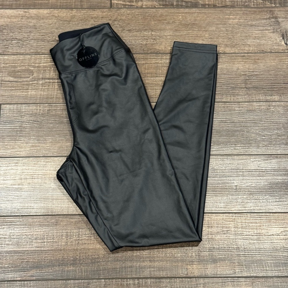 Offline by Aerie American Eagle Real Luxe Hi Rise Faux Leather Leggings M Black